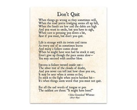 Don T Quit Print John Greenleaf Whittier Quote Etsy Dont Quit Poem