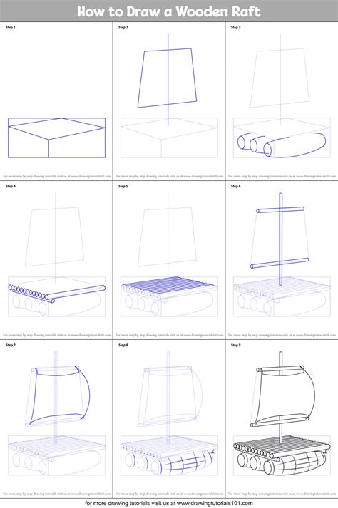 How To Draw A Wooden Raft Boats And Ships Step By Step