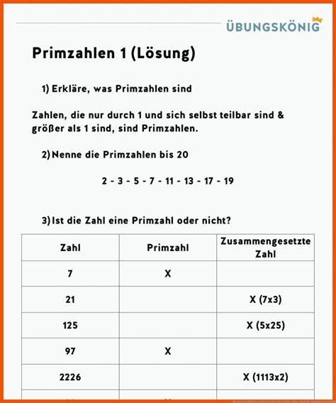 Primzahlen Arbeitsblatt Mathe Arbeitsblätter