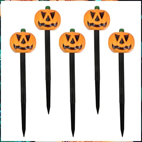 INOOMP 5pcs Halloween Solar Garden Lights Pumpkin Stakes Outdoor Led ...