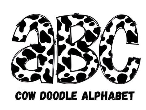 Cow Print Doodle Letters Font Graphic Number Set Png Hand Drawn Letters