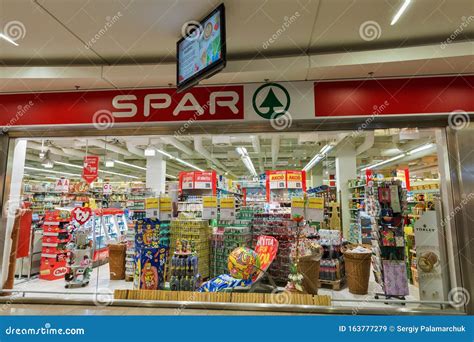 Spar Supermarket Glass Case In Nyiregyhaza Hungary Editorial Stock