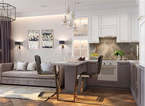 Угловая кухня гостиная дизайн интерьер фото