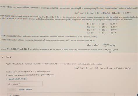 Solved So42aq4h′aq2e⇌so2 G2h2ol020 V Hich