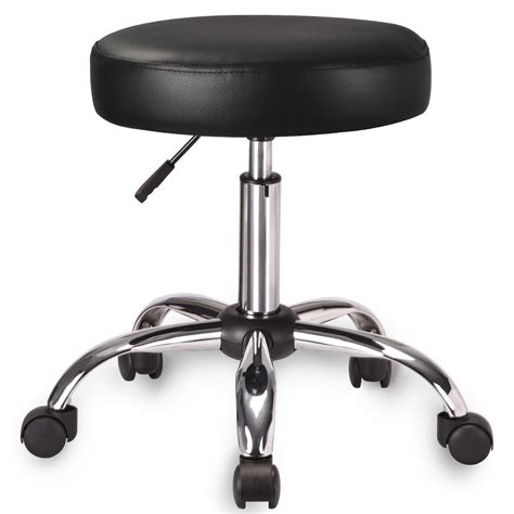 Amolife Round Rolling Stool Pu Leather Height Adjustable Swivel