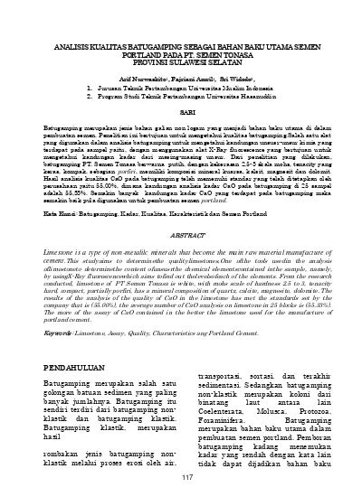 Analisis Kualitas Batugamping Sebagai Bahan Baku Utama Semen Portland