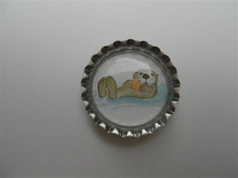 Sea Otter Holding Starfish Bottle Cap Art Magnet Bottle Cap Art Sea