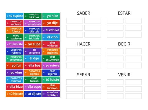 Verbos Irregulares Preterito Indefinido Group Sort