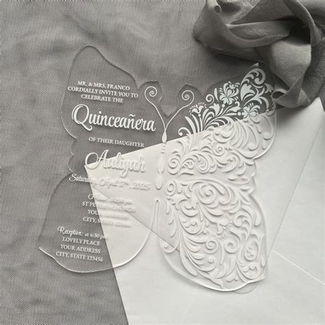 Mariposa acrílico invitaciones acrílico Quinceañera invitación dulce 16