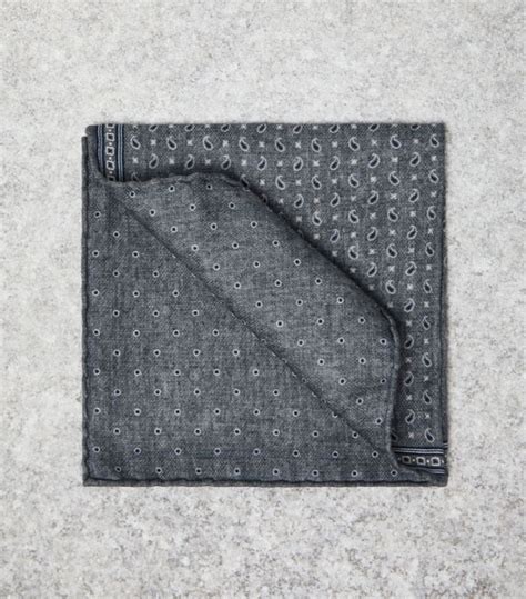 Mens Brunello Cucinelli Grey Silk Reversible Polka Dot Pocket Square