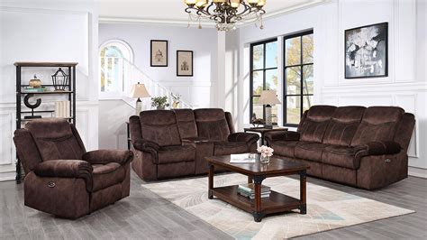 U Domino Coffee Microfiber Power Reclining Sofa Set W Console Pcs