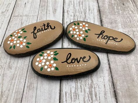 Faith Hope Love Stones Christian Rocks Painted Stones Etsy Stone