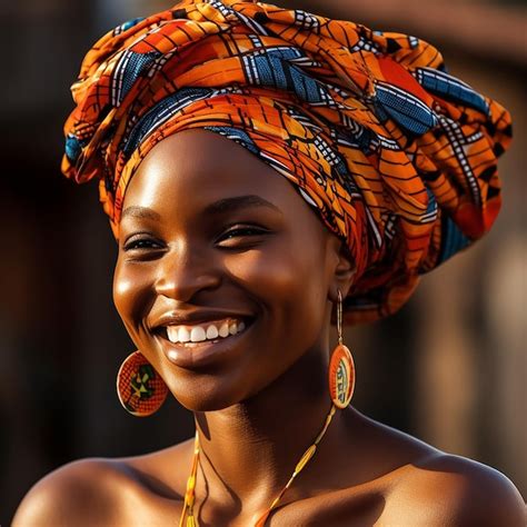 Premium Ai Image A Woman With A Bright Orange Scarf On Her Head Smiles