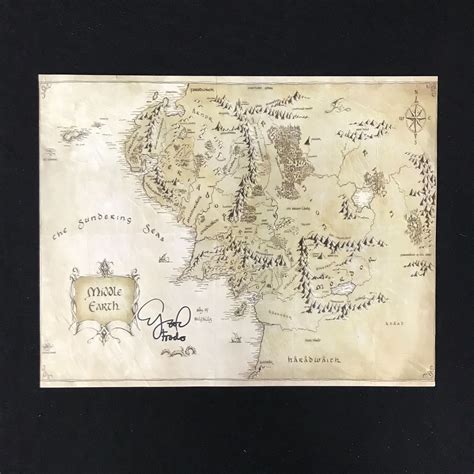 ELIJAH WOOD SIGNED INSCRIBED "FRODO" MAP OF MIDDLE EARTH WWOC COA