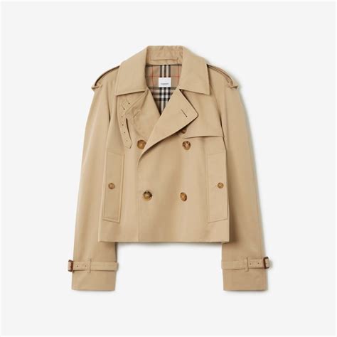 Cropped Gabardine Trench Jacket In Honey Women Cotton Burberry