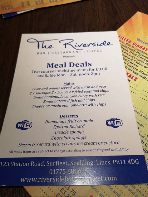 Menu At Riverside Inn Pub And Bar Spalding