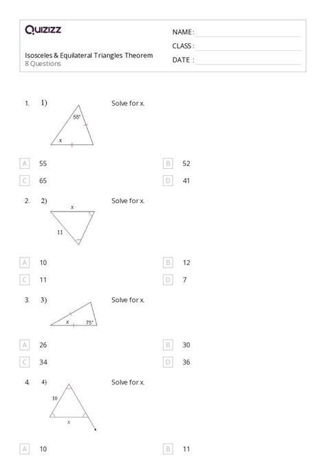 Congruency In Isosceles And Equilateral Triangles Worksheets For