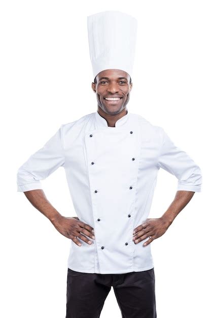 Cocinar Es Mi Vida Confiado Joven Chef Africano En Uniforme Blanco