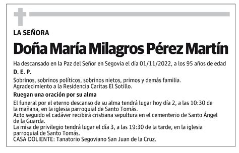 María Milagros Pérez Martín Esquela El Norte de Castilla