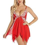 Lingerie For Women Front Closure Babydoll Lace Chemise V Neck Mesh Sleepwear At Amazon Womens