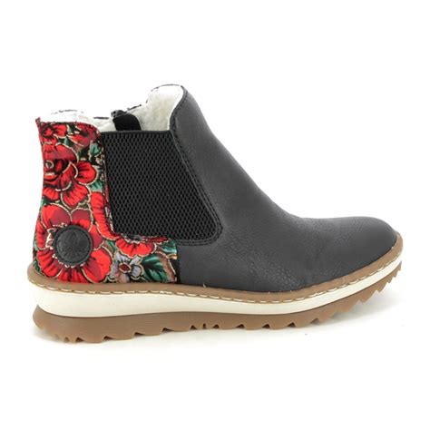 Rieker Z8689 00 Black Floral Womens Chelsea Boots