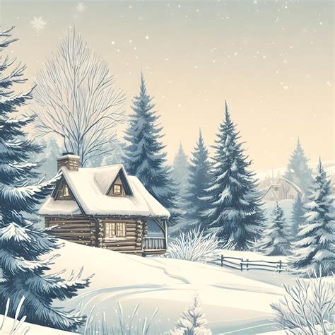 Premium Ai Image Cozy Cabin In Snow Covered Pine Forest