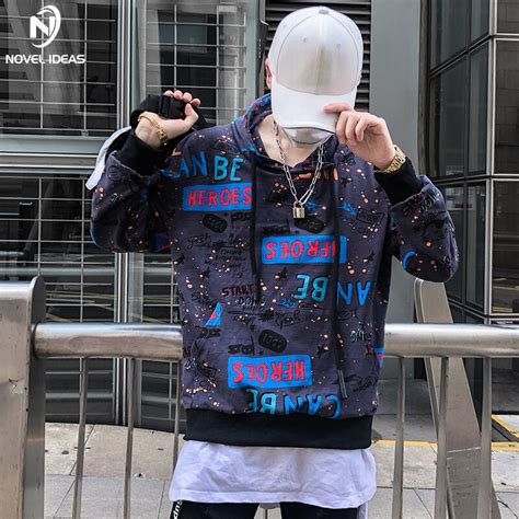 Novel Ideas Hip Hop Graffiti Hoodies Mens 2018 Autumn Casual Pullover Sweats Hoodie Male Fashion