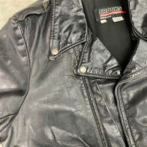 S Brooks Leather Biker Jacket Made In Usa Motor Gem