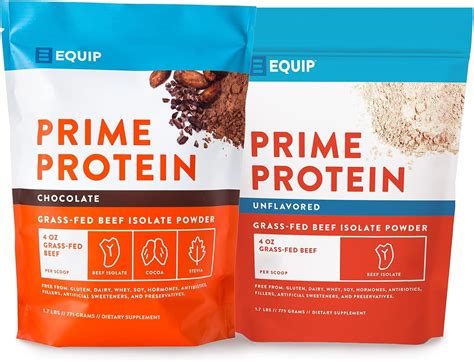 Equip Foods Bundle Prime Protein Chocolate And Unflavored Grass Fed Isolate Beef