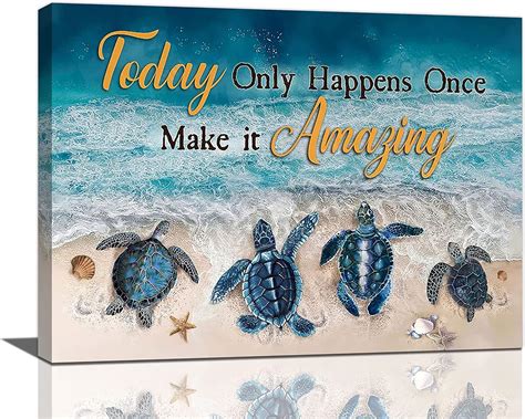 Beach Bathroom Decor Sea Turtle Wall Art Seashells Ocean