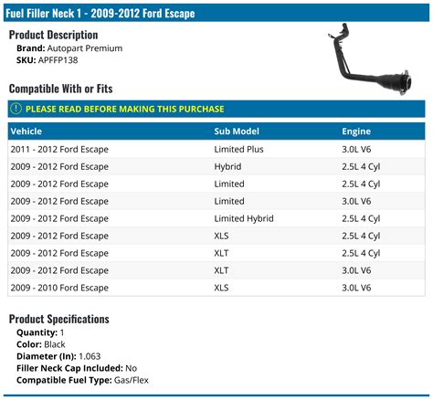 2009 2012 Ford Escape Fuel Filler Neck Autopart Premium Apffp138