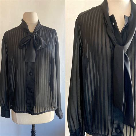 Vintage 50 S 60 S SHEER PUSSY BOW Blouse Pleat Detail Covered Buttons Trevira L Etsy