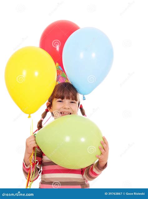 Little Girl With Colorful Balloons Birthday Party Stock Image Image