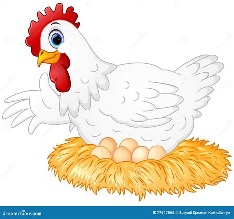 Cute Hen Brooding Her Egg Vector Illustration CartoonDealer 71207952