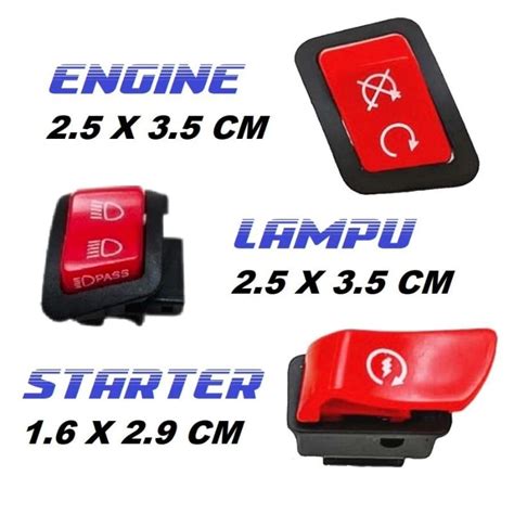 TOMBOL MESIN MERAH Switch Button STARTER And IDLING STOP VIETNAM Red