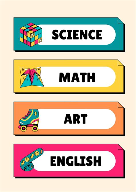 School Subject Labels A4 Sheet School Labels Instant 41 Off