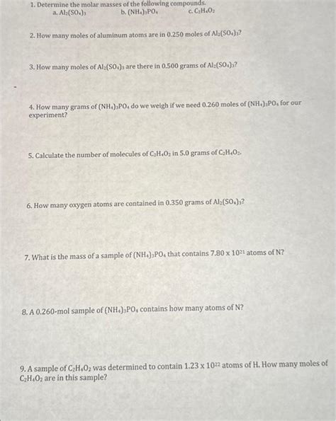 Solved 1 Determine The Molar Masses Of The Following Chegg