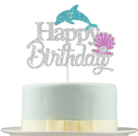 Buy Deloklte Silver Glitter Happy Birthday Cake Topper Under The Sea