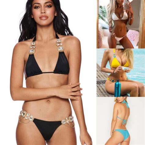 Bikini Swimsuit Rhinestone Crystal Diamond Metal Chain Swimwear Suit Piece Set Ebay