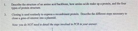 Solved 1. Describe the structure of an amino acid backbone, | Chegg.com