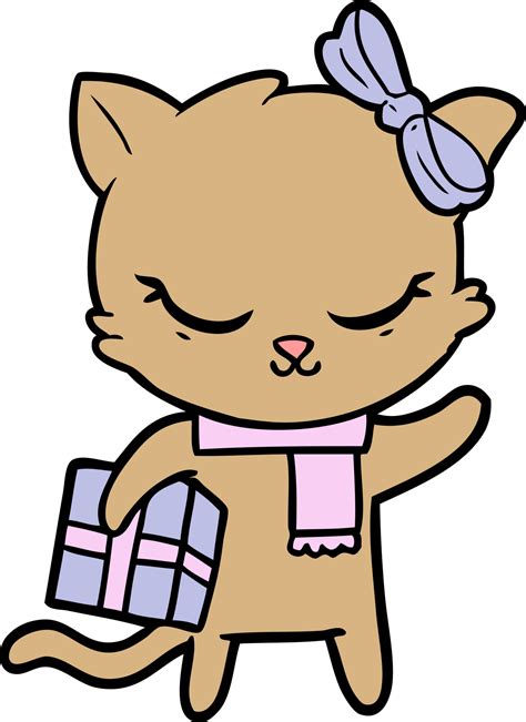 Cute Cartoon Cat With Present Drawing 46826672 PNG