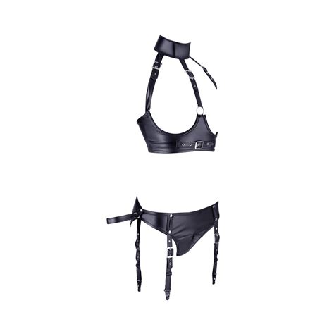 Wetlook Dessous Set Ouvert Bh Straps Slip