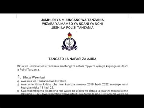 Ajira Mpya Jeshi La Polisi Tanzania Tangazo La Nafasi Za