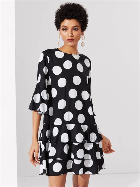 Shop Layered Ruffle Polka Dot Dress Online Shein Offers Layered Ruffle