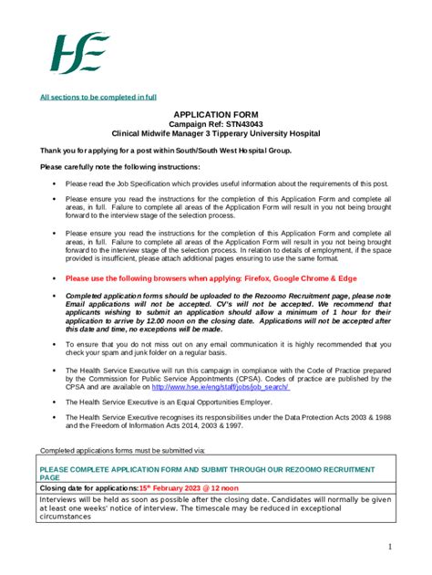 Staff Midwife Tipperary University Hospital ROLLING Doc Template