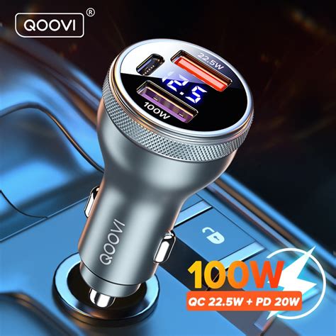 QOOVI 100W Car Charger Fast Charging USB Type C Car Cellphone Charger 3