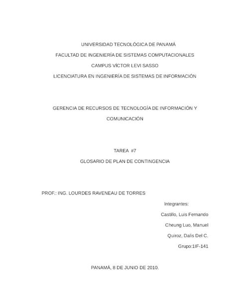 DOC Tarea No 7 Glosario de Términos de Contingencia DOKUMEN TIPS