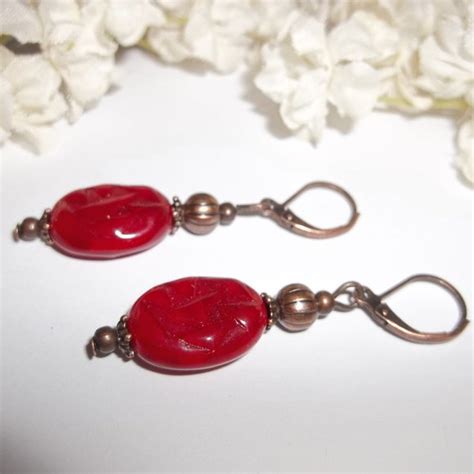 Wvluckygirl Jewelry Boho Earrings Red Copper Dangle Drop Jewelry