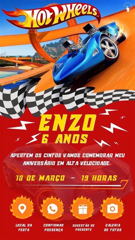 Convite Interativo Corrida Liberada Hot Wheels Click Estúdio Digital