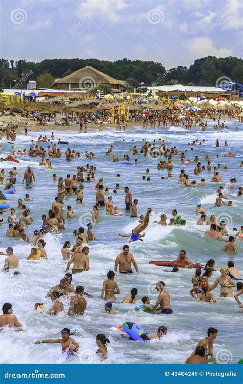 Crowded Beach And People In The Waves Editorial Stock Image Image Of